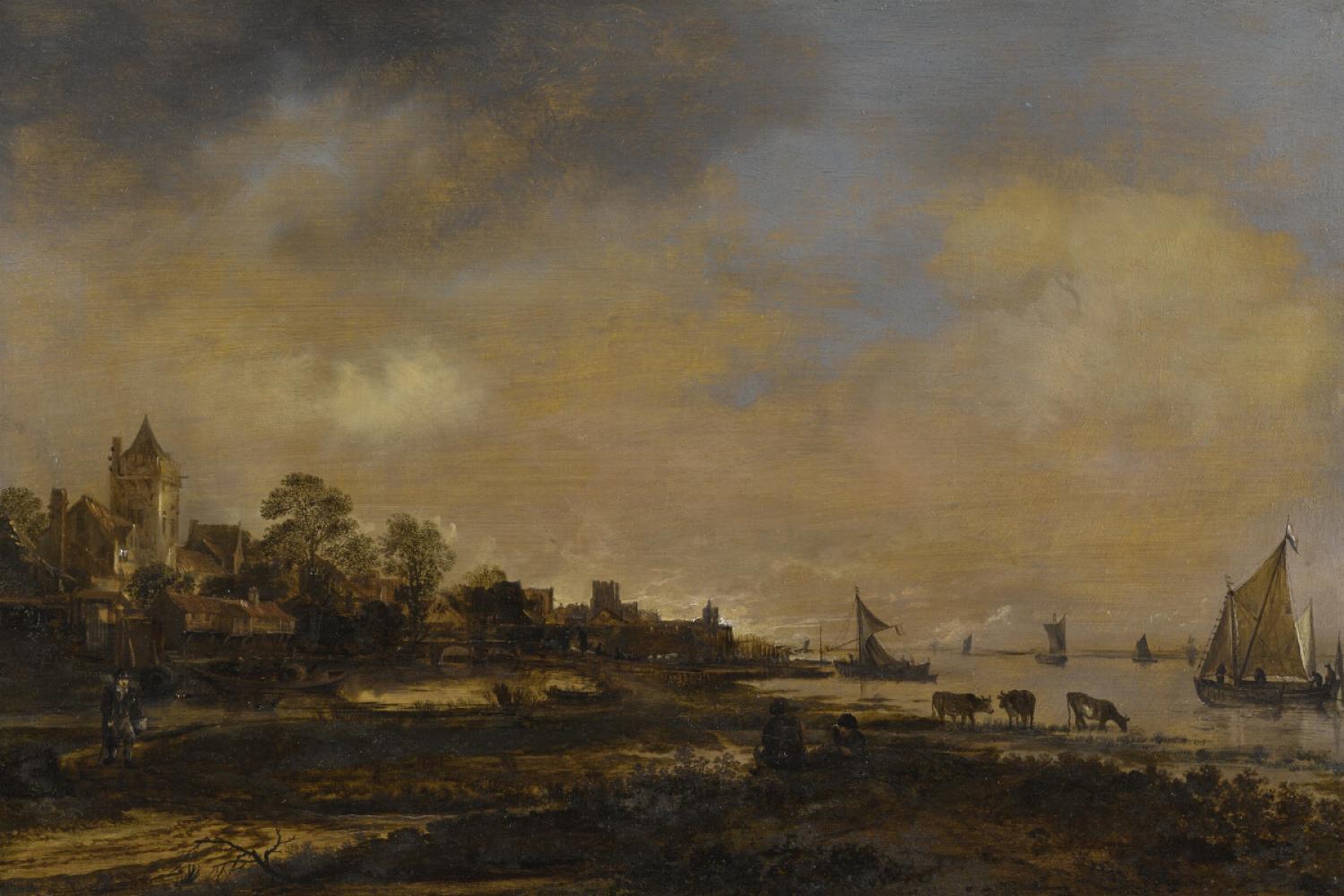 Aert van der Neer&#039;s &quot;Wide River Landscape with Castle and Village&quot;