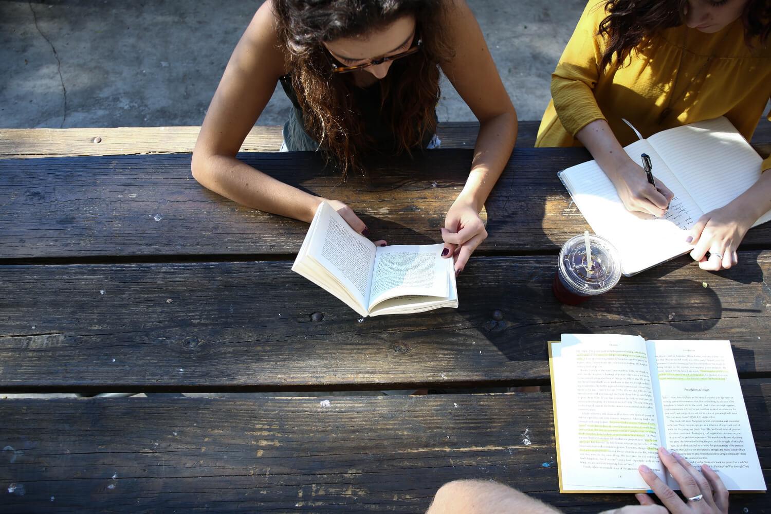 Students studying together outside