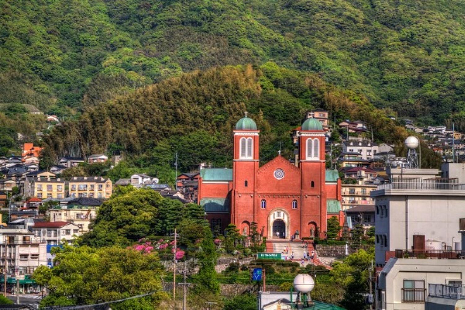 Immaculate Conception Cathedral amongst the rebuilt Urakami neighborhood of Nagasaki