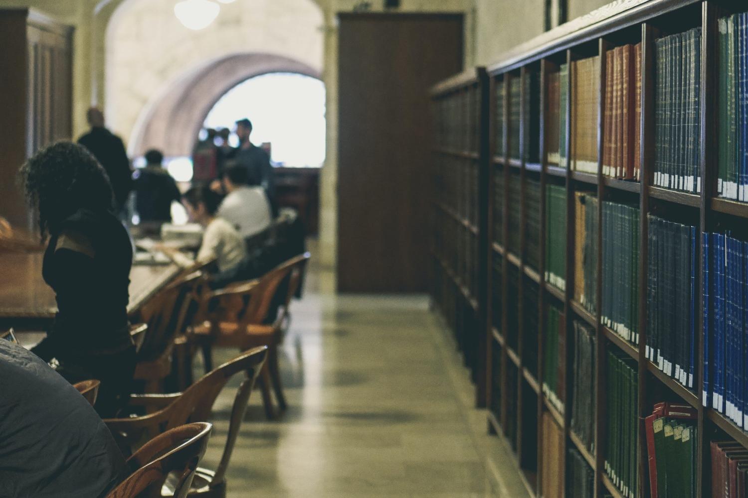 Students study in a library