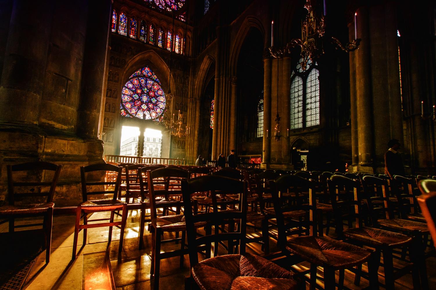 Light streams into the empty Notre Dame de Reims, France