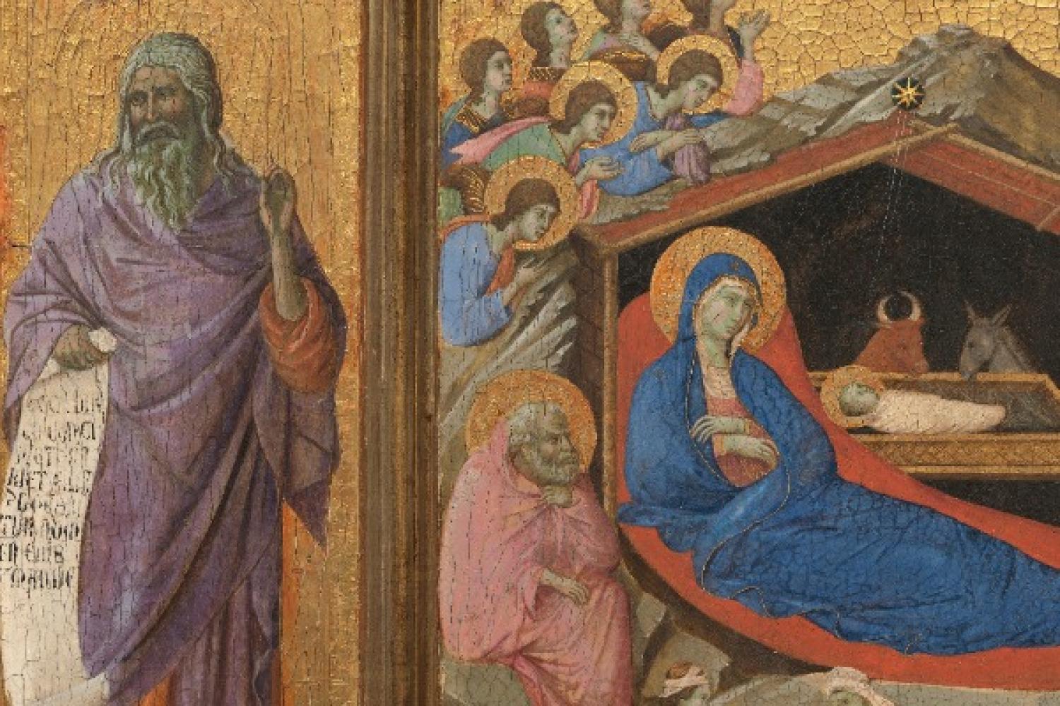 Duccio&#039;s &quot;Nativity&quot; and prophet Ezekiel on the Maesta