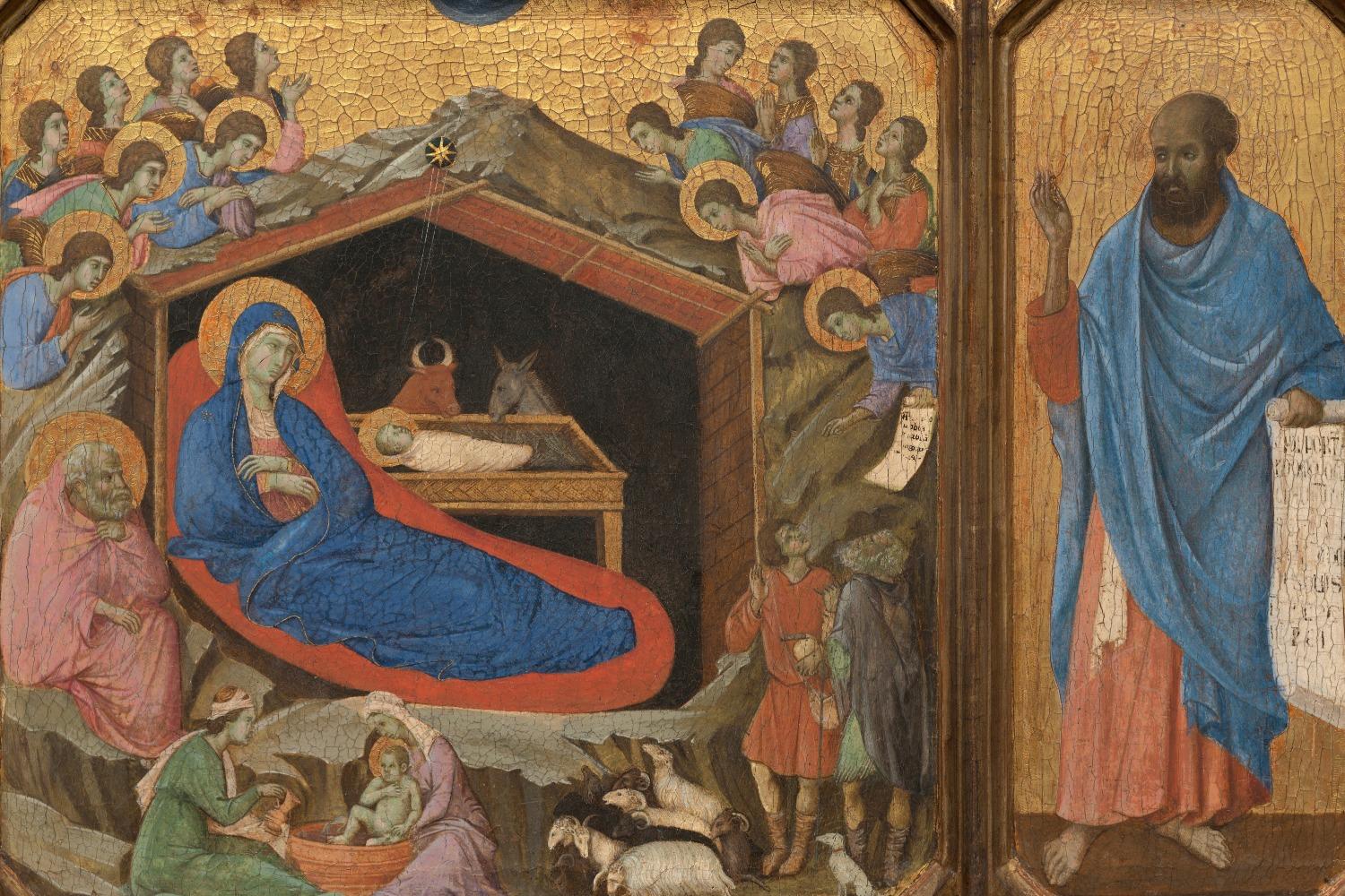 Duccio's "Nativity" and prophet Isaiah on the Maesta