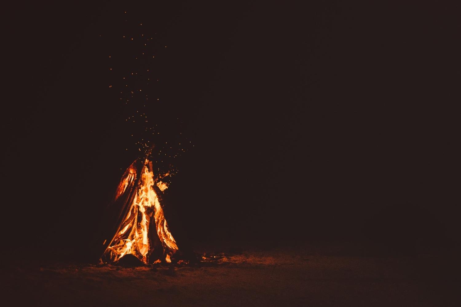 A campfire at night
