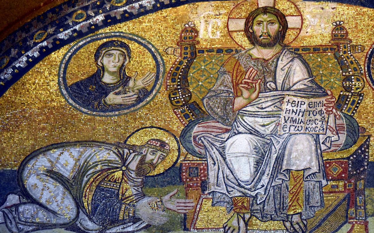 emperor kneeling before christ