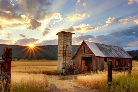 Farmhouse at Sunset