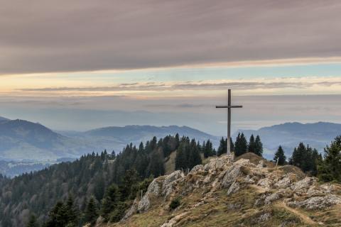 A cross on a mountaintop