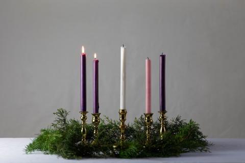 Advent wreath with two lit candles
