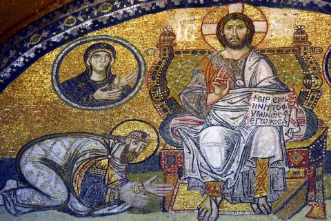 emperor kneeling before christ